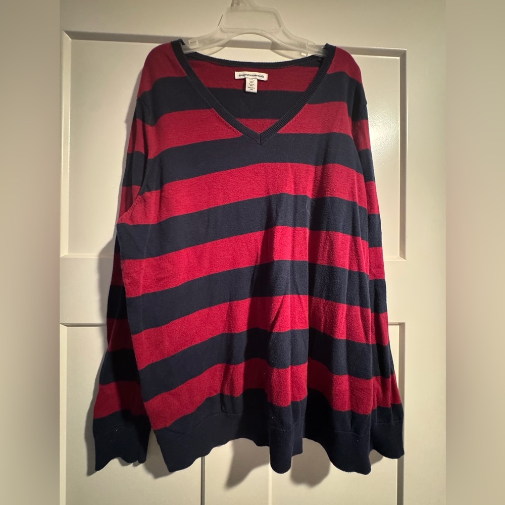 Blue and maroon striped v neck sweater size sweater